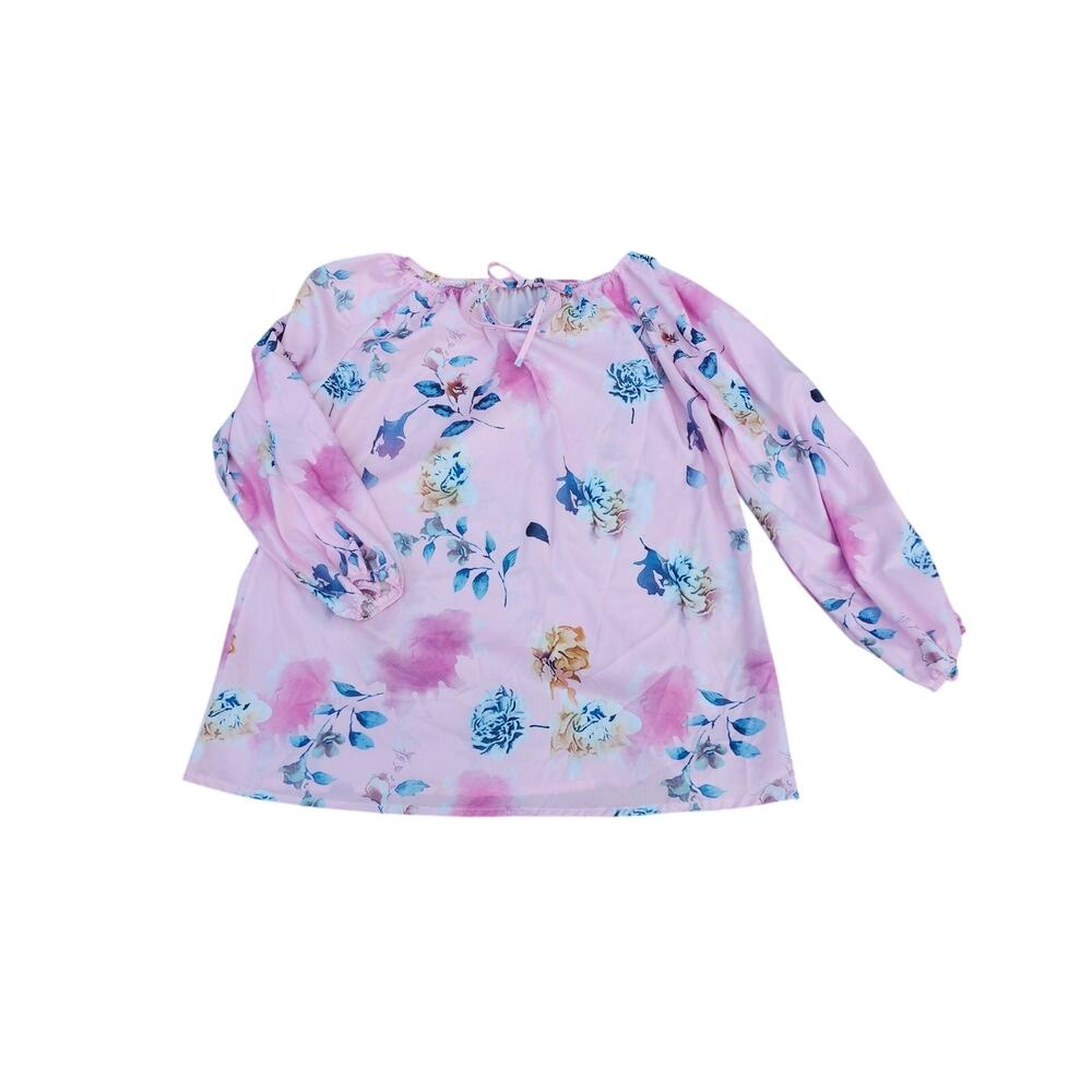 Floral 5XL Women's Fairy Pink Blouse Long Sleeves Boho Chic Stretch Pullover Top